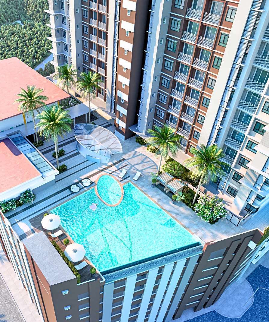 Infinity pool and podium deck at Dedaun Residensi
