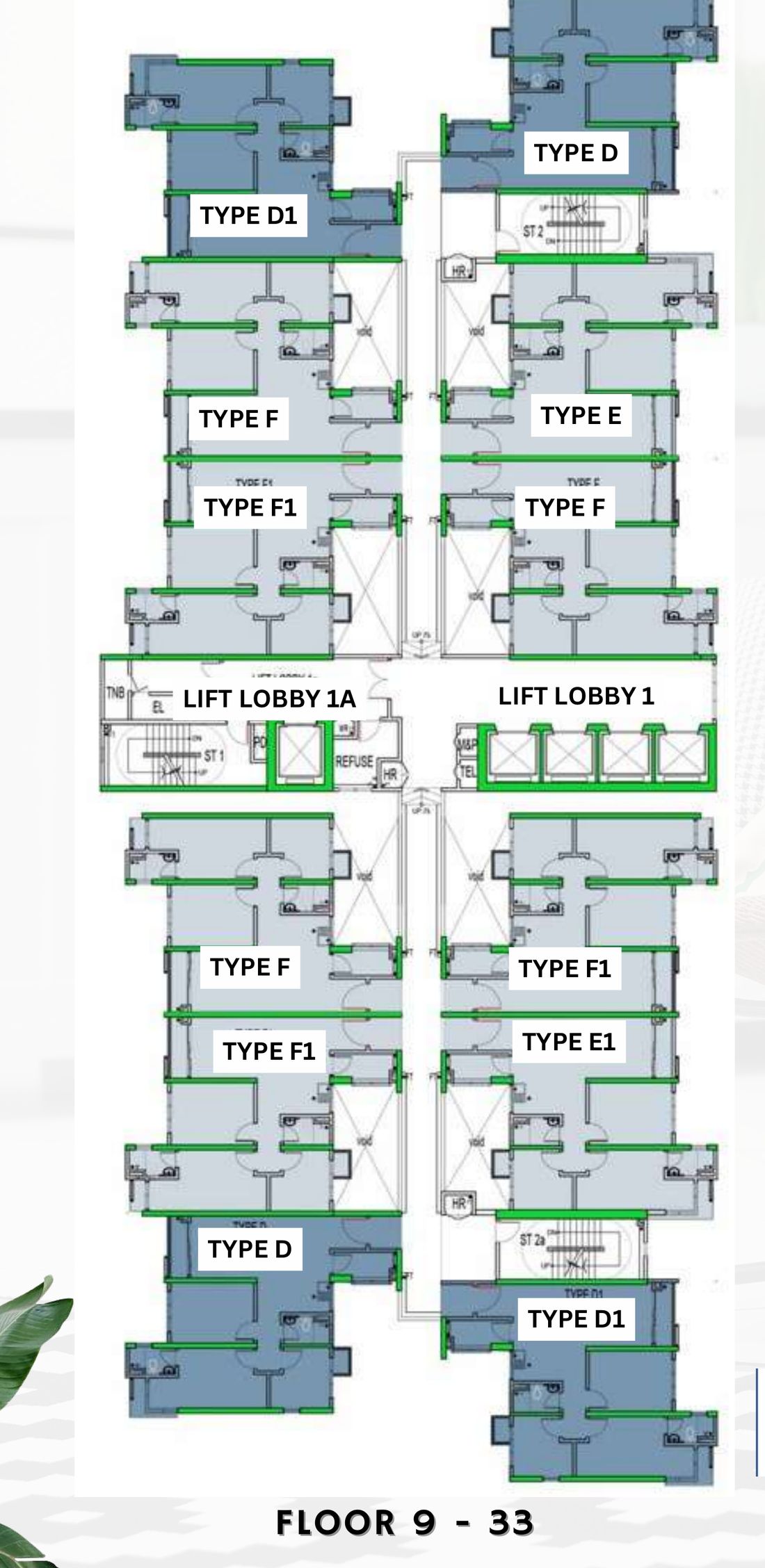 Typical floor plate Levels 9 to 33