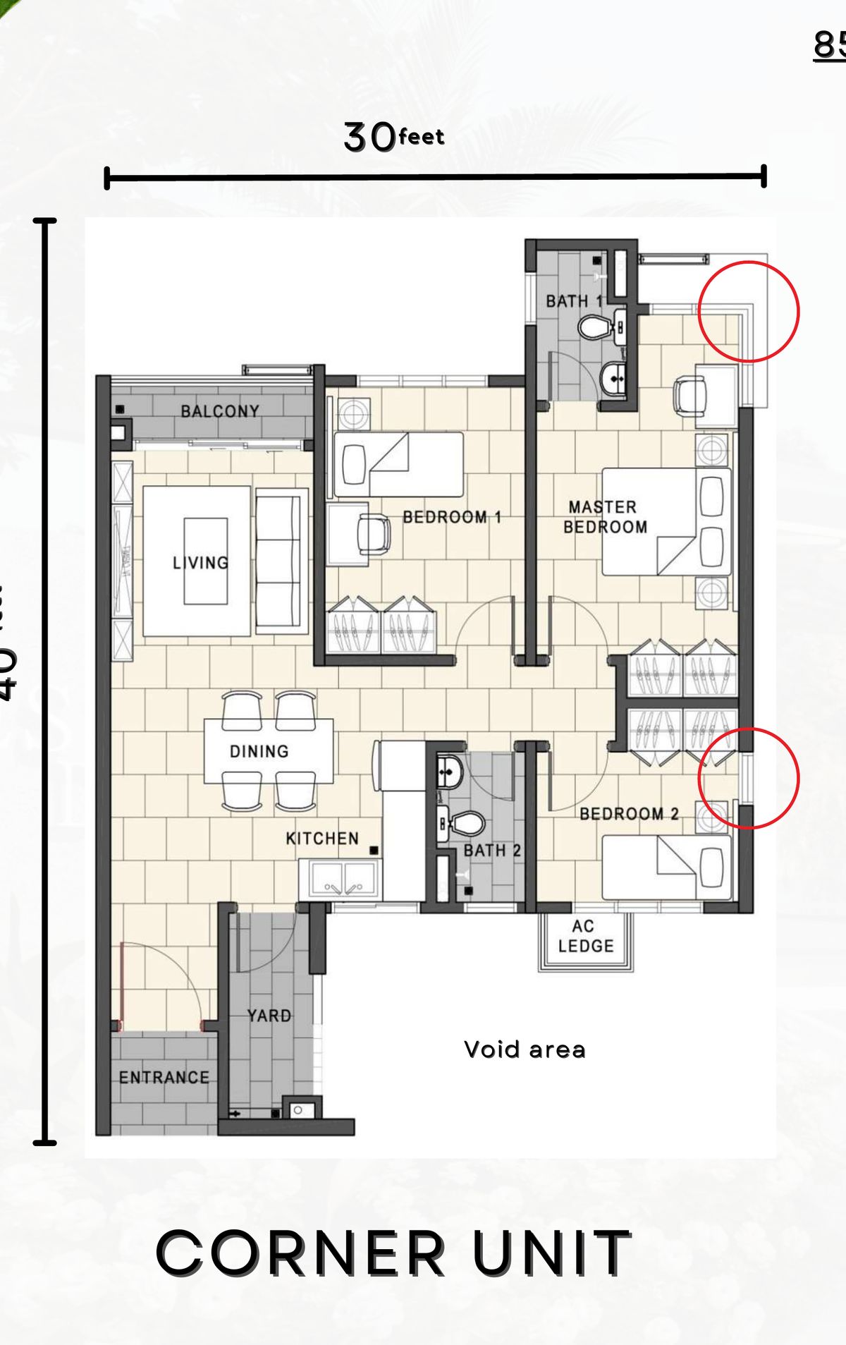 850 sq ft corner unit floor plan
