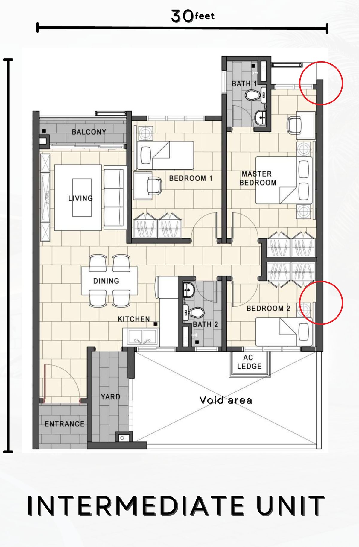 850 sq ft intermediate unit floor plan